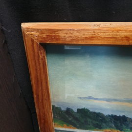 Пейзаж в деревянной раме под стеклом, масло, размеры 75х46см. Картинка 2